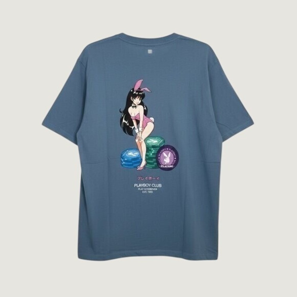 Playboy Club Sexy Casino Bunny Girl Japan Poker‎ Graphic T-Shirt Denim Blue L